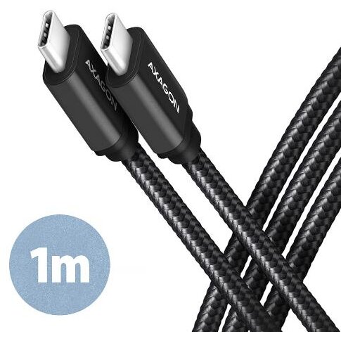 Cablu de Date Axagon USB-C la USB-C 3.2 Gen 1 PD 60W 3A Aluminiu Împletit 1M Negru