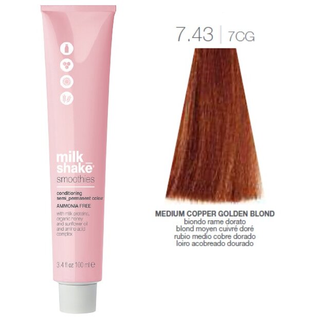Vopsea Semi-Permanenta Milk Shake Smoothies 7.43 7CG Blond Mediu Auriu Aramiu 100Ml