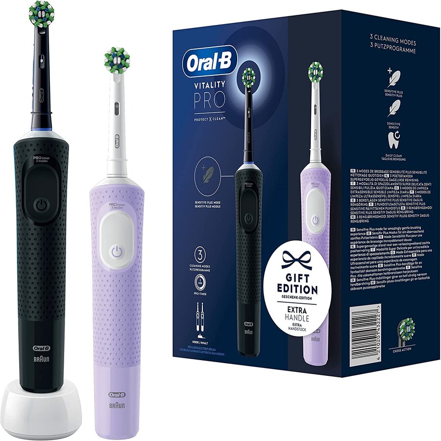 Oral-B Vitality Pro D103 Duo electric toothbrush (black/purple black/purple violet incl. 2nd handpiece)
