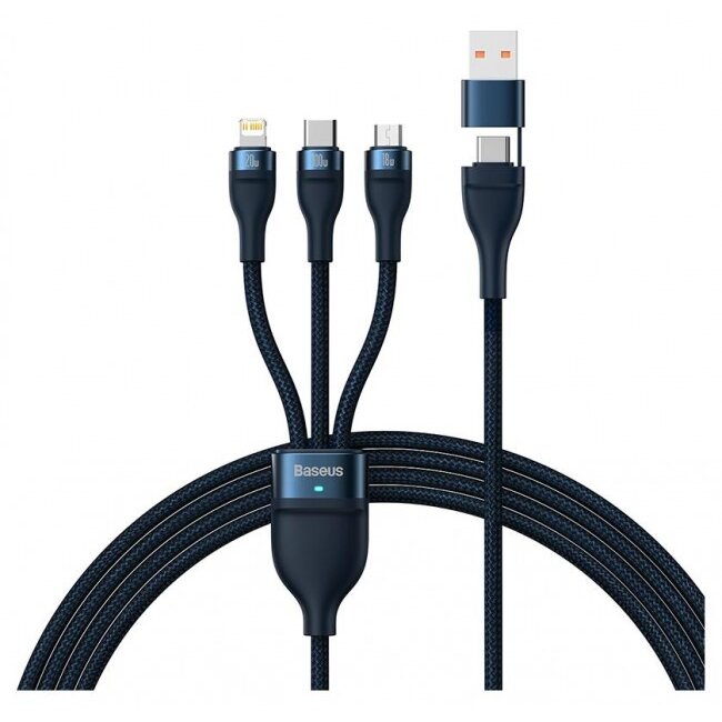 Cablu Date Flash Series 2 USB 3in1 USB-C + micro USB + Lightning 100W  1.2m Braided   Albastru