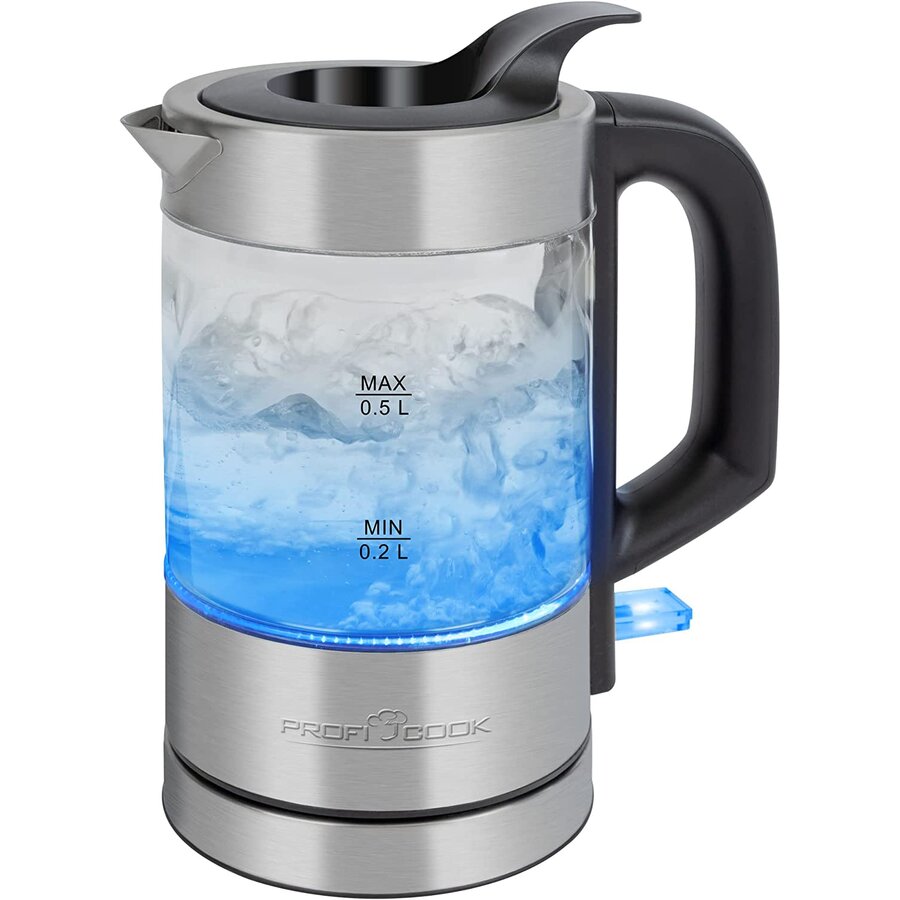 glass kettle PC-WKS 1228 G, kettle (stainless steel/black, 0.5 liters)