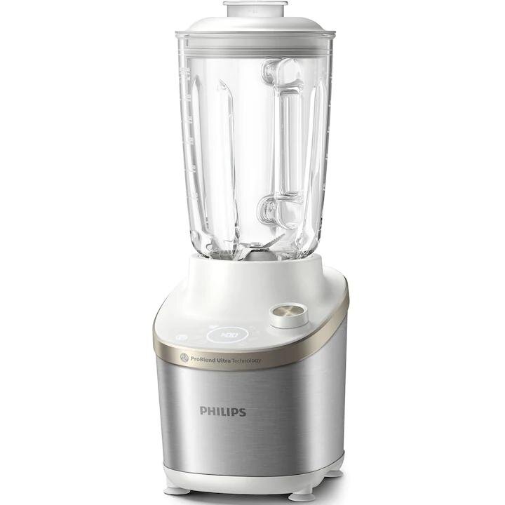 Blender Philips De Mare Viteza HR3760/01 1500W Vas Sticlă 2l 4x Lame Zimtate Ecran LED Alb