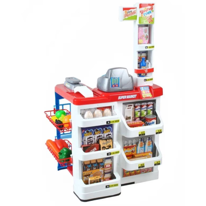 Set Supermaket 24 Accesorii Lumini Efecte Sonore Carucior Cumparaturi  Casa De Marcat Multicolor