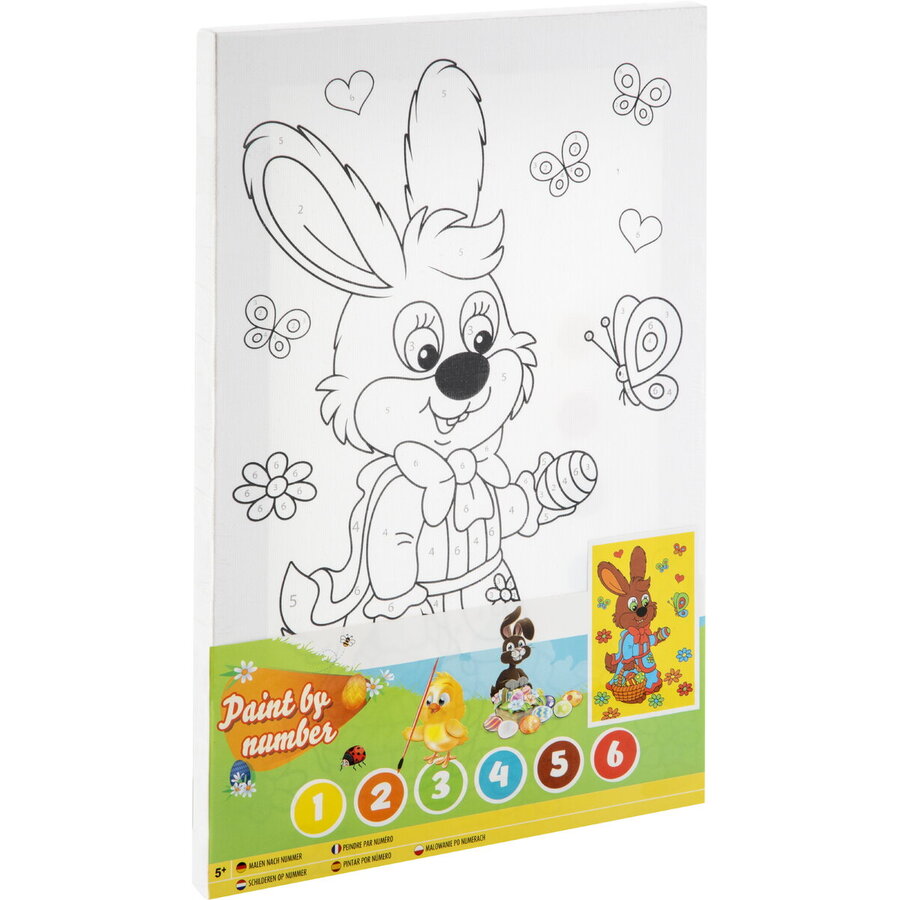 Set Pictura Tablou Numere   Iepuras cu Cosulet de Paste Alb