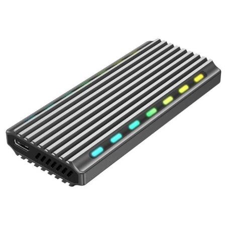 Rack Extern pentru SSD M.2 S-ATA NGFF si  M.2 PCIe NVME Interfata PC USB 3.1 RGB LED Backlight Argintiu
