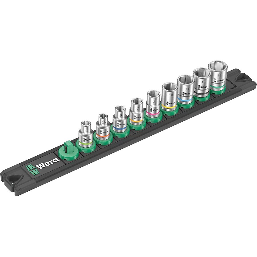 A 4 socket magnet strip Zyklop socket set 1/4 (black/green, 9 pieces)