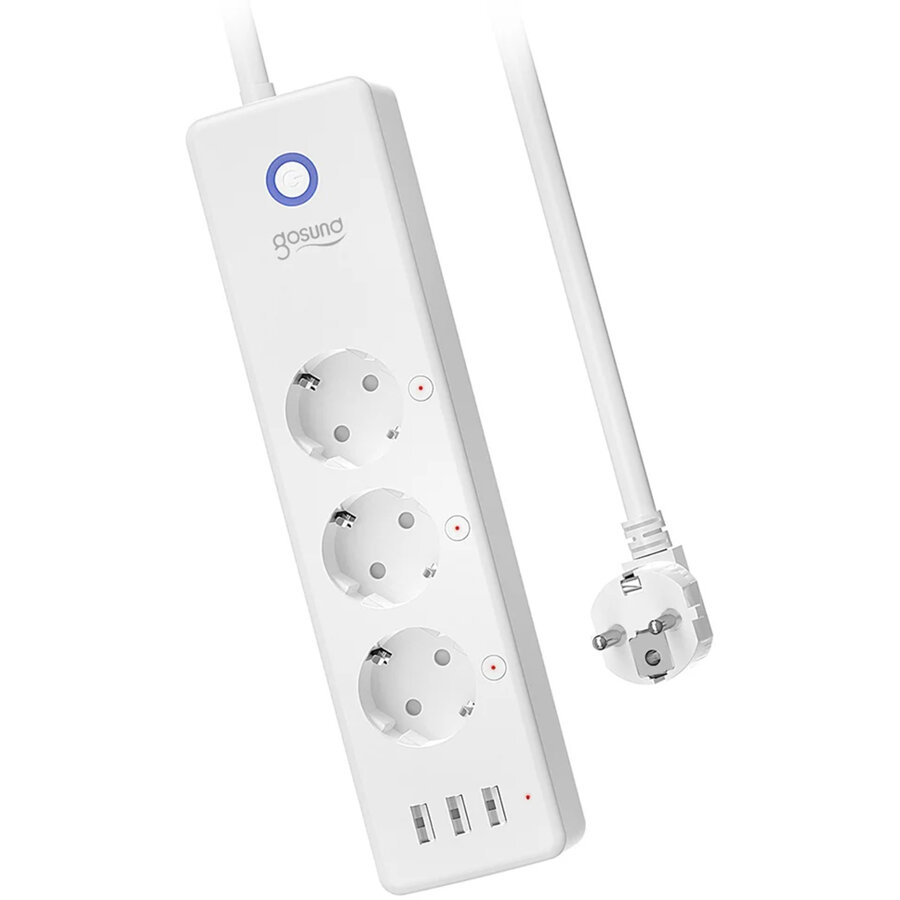 Prelungitor Inteligent Gosund P1 Wi-Fi 3 Prize 3xUSB 15W 15A Intrerupator 1.5m Compatibil Alexa Google Assistant Android/iOS