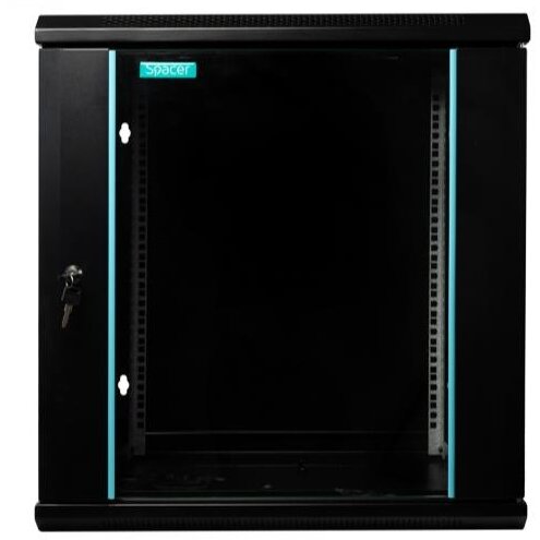 Cabinet Spacer 19Inch 12U 600x600MM Fixare pe Perete Flatpack (dezasamblat) Ușă Sticlă cu Blocare Panouri Detasabile Oțel 1.5MM Sarcina Maximă 60KG Negru