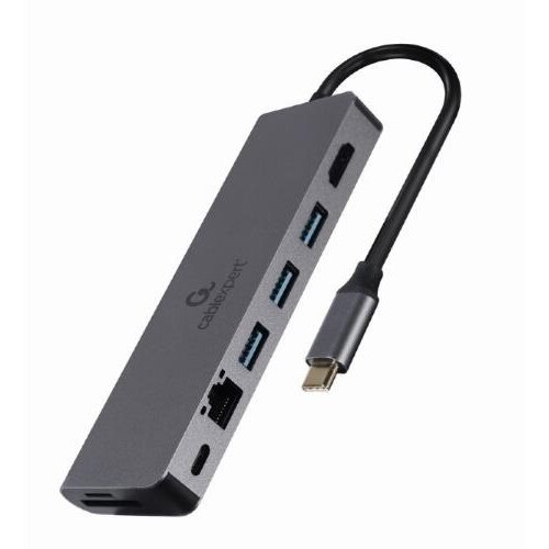 Docking Station Universal 5-in-1 Conectare PC USB Type C 1xUSB-C  3xUSB-A 3.1 1xHDMI PD 100W Audio Argintiu