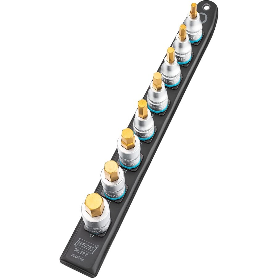 SmartRail 1/2 socket set, hexagon socket, 8 pieces (black, 6mm - 17mm, short)