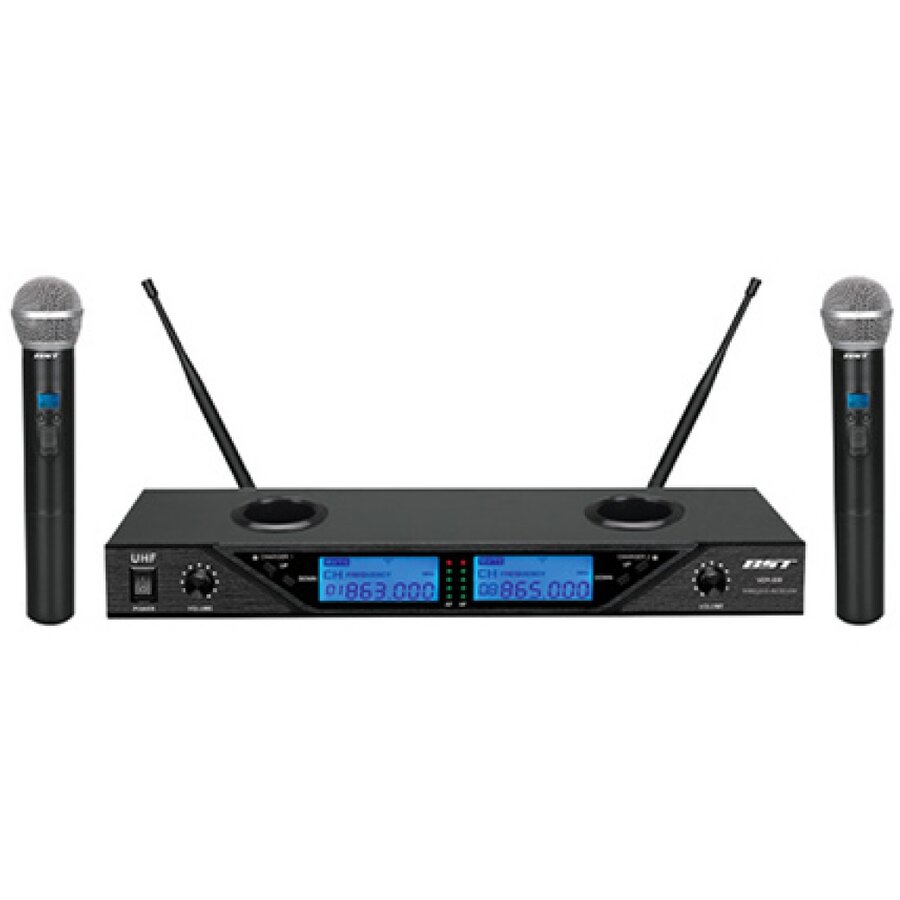 Set 2 Microfoane Wireless 8 Canale Reglabile Negru