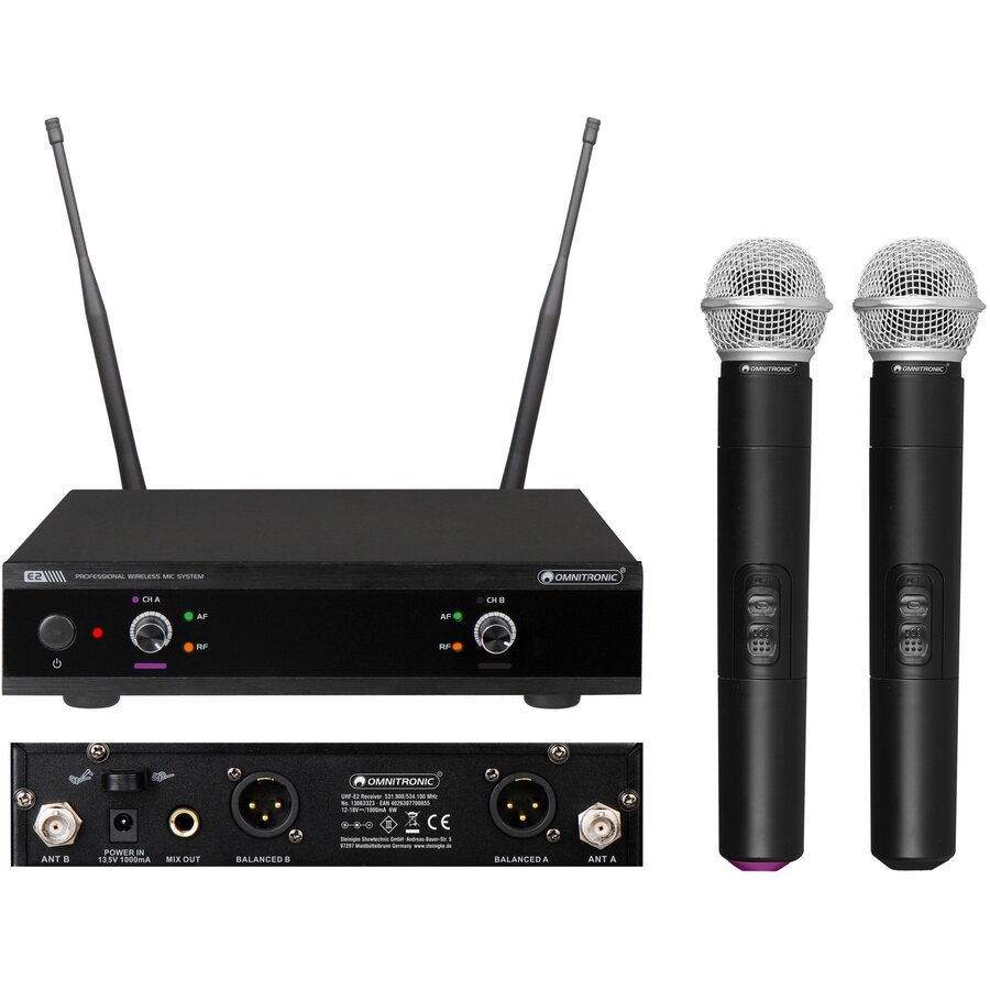 Set Microfon De Mana Dublu Wireless UHF-E2-2 Frecvente: 823.6MHz 826.1MHz Negru