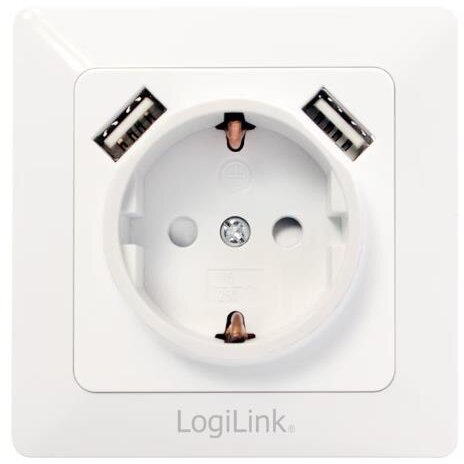 Priza pentru Perete 1x Schuko 2x USB 5V/2.1A  230V AC 50Hz Alb