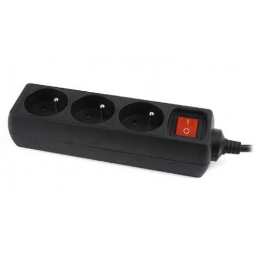 Prelungitor 3x Schuko Tip Francez Conectare prin IEC C14 10A Protectie Copii Cablu 0.6M Negru