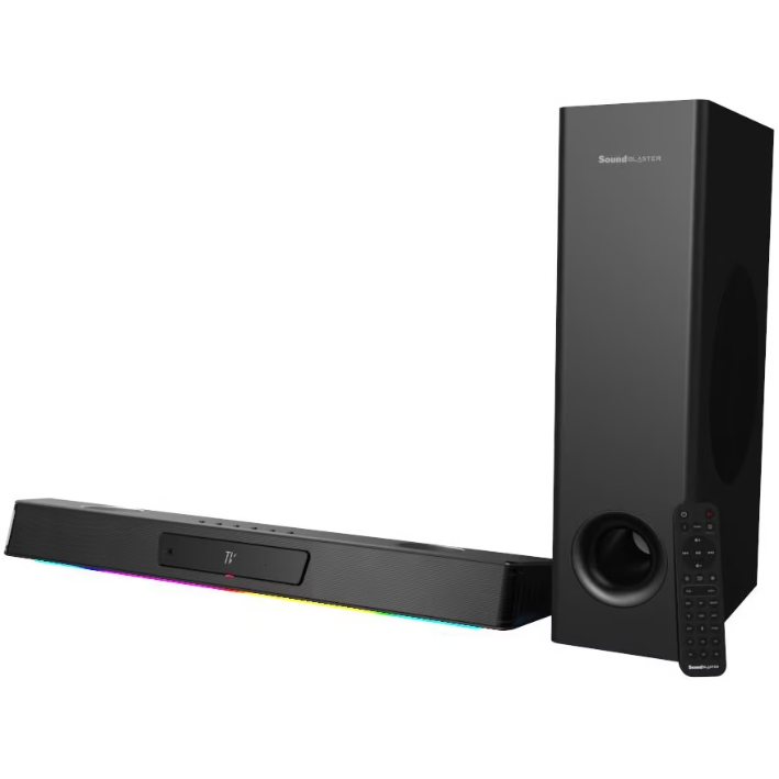 Soundbar BlasterX Katana V2X   2.1 Dolby Audio Tri-amplified UltraDSP 90W  HDMI ARC  Bluetooth USB-C 5.0 Optical-in AUX-in RGB Creative App Super X‑Fi Telecomanda Negru