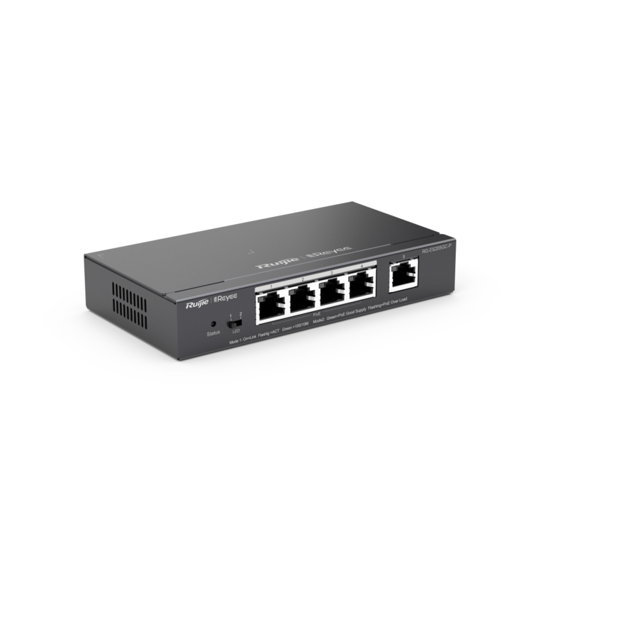 Switch Ruijie Reyee RG-ES205GC-P PoE Gestionat In Cloud inteligent Gigabit Cu 5 Porturi Negru — imaginea 6