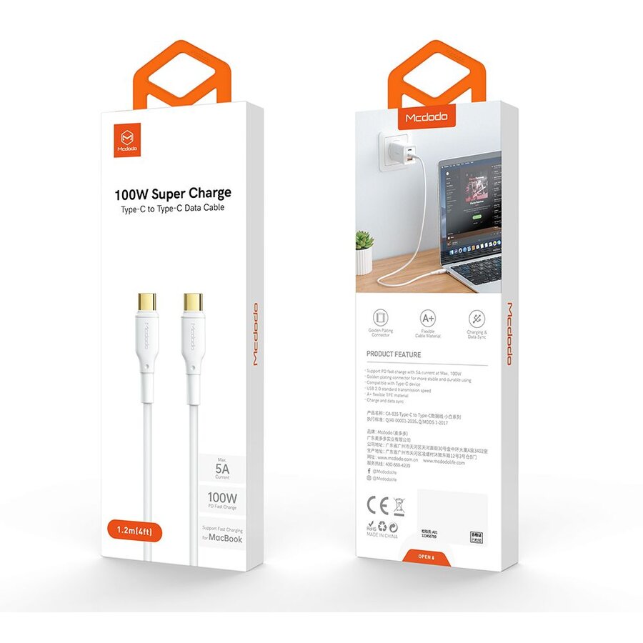 Cablu Date USB Type-C USB Type-C  White Series  5A  1.2m, 100W  PD Alb