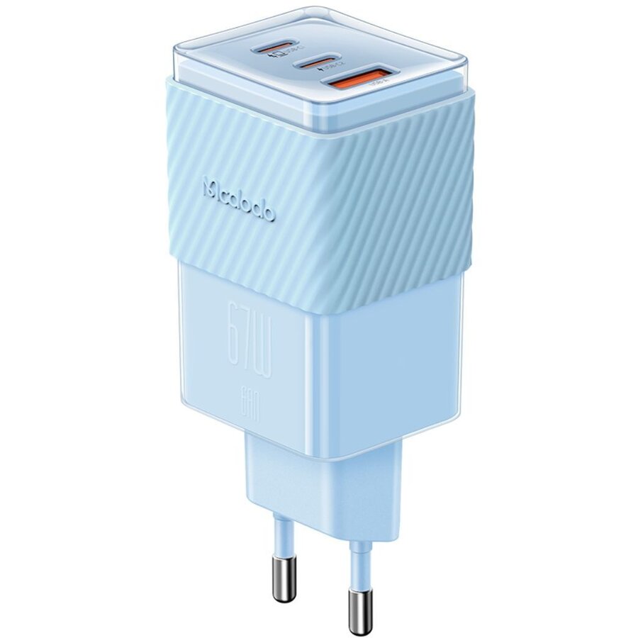 Incarcator Rețea Mcdodo Port 2xType-C 1xUSB-A Dichromatic GaN5 Mini Fast Charging PD 67W Albastru