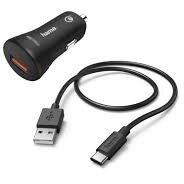 Car Fast Charger With Micro-USB Charging Cable QC 19.5 W 1.5 m Black