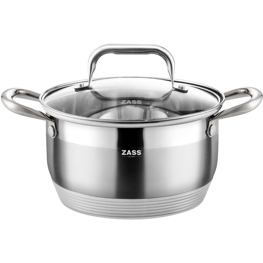 Oala Zass Gourmet Gourmet ZG-SC01-16 Capac Transparent Sticlă Baza Multistrat 1.9L Inox Argintiu
