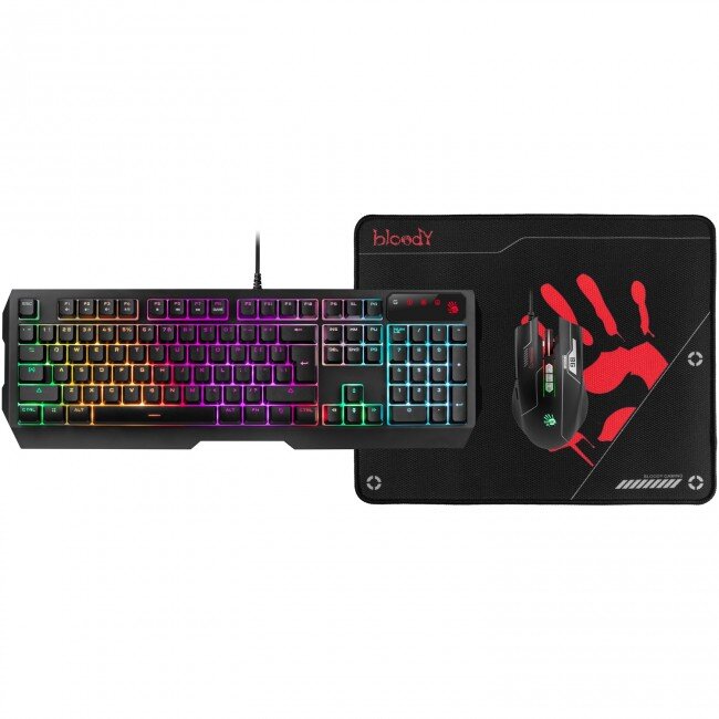 Kit Tastatura + Mouse Bloody B1700 + Pad Negru