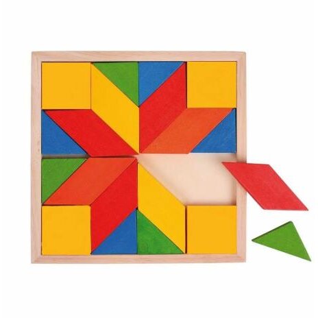 Joc Tangram Puzzle Educativ din Lemn 16 Piese Multicolor