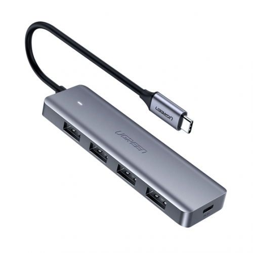 Hub USB Extern USB 3.0 x 4 Conectare Prin USB Type-C Aluminiu Lungime 15cm Gri