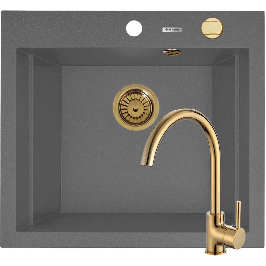 Set Chiuveta Granit + Baterie ECO BELLO Gold SIROS 57x51.5 1B Grey