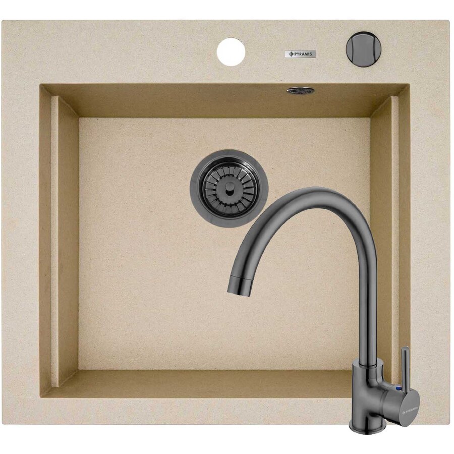 Set Chiuveta Granit + Baterie ECO BELLO Gun Metal SIROS 57x51.5 1B Beige