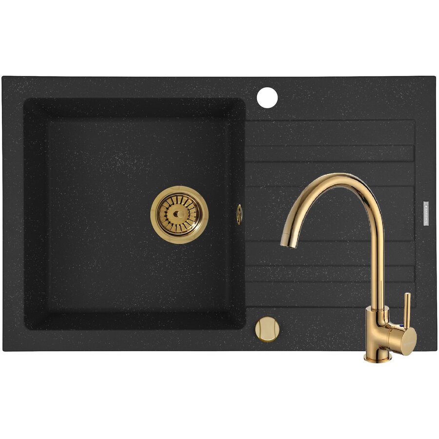 Set Chiuveta Granit + Baterie ECO BELLO Gold NAXOS 79x50 1B 1D Black