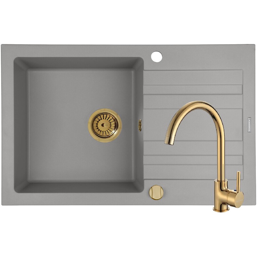 Set Chiuveta Granit + Baterie ECO BELLO Gold NAXOS 79x50 1B 1D Grey