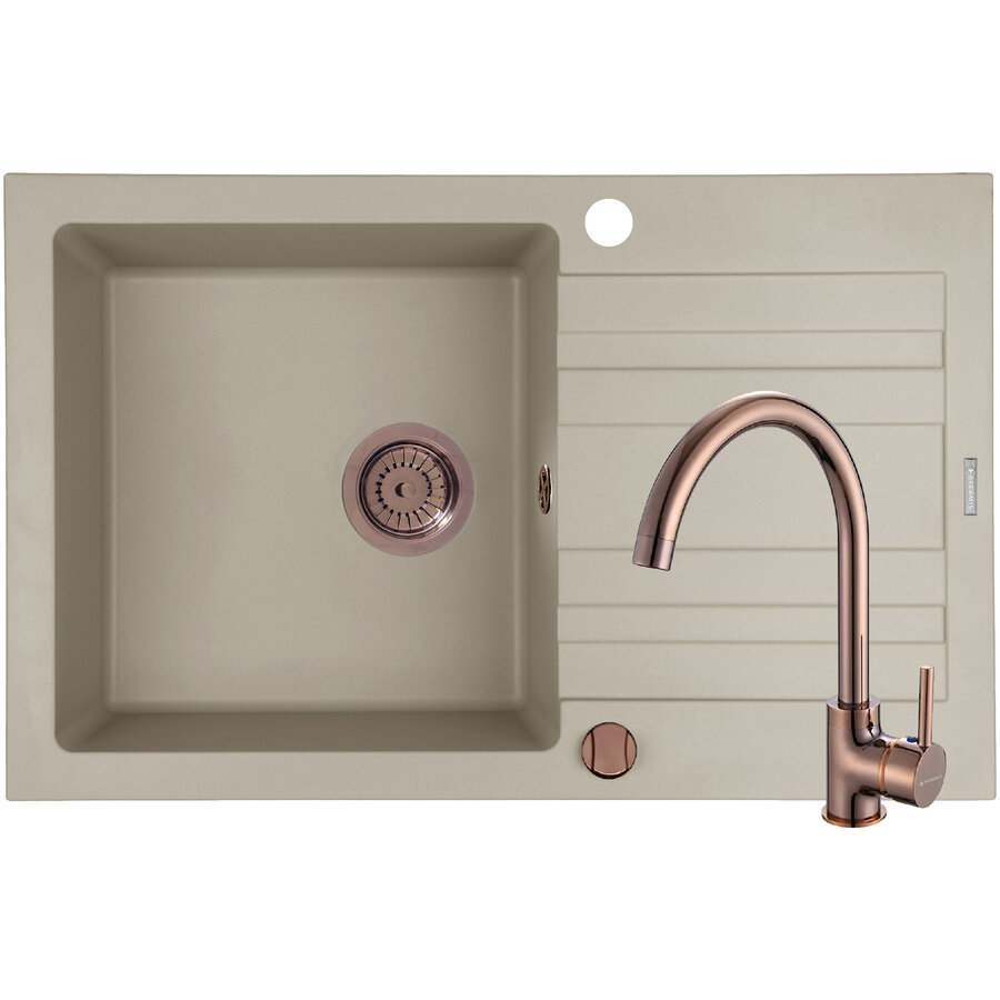 Set Chiuveta Granit + Baterie ECO BELLO Copper NAXOS 79x50 1B 1D Beige