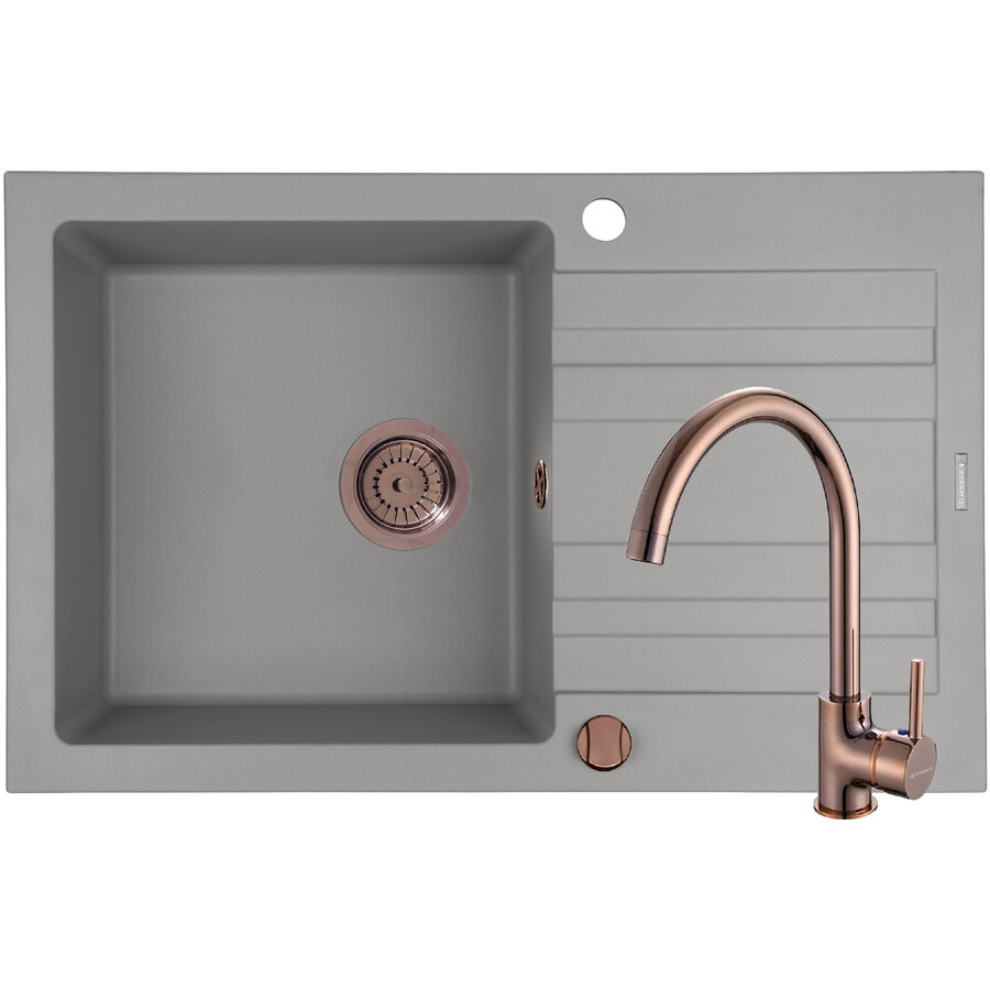 Set Chiuveta Granit + Baterie ECO BELLO Copper NAXOS 79x50 1B 1D Grey