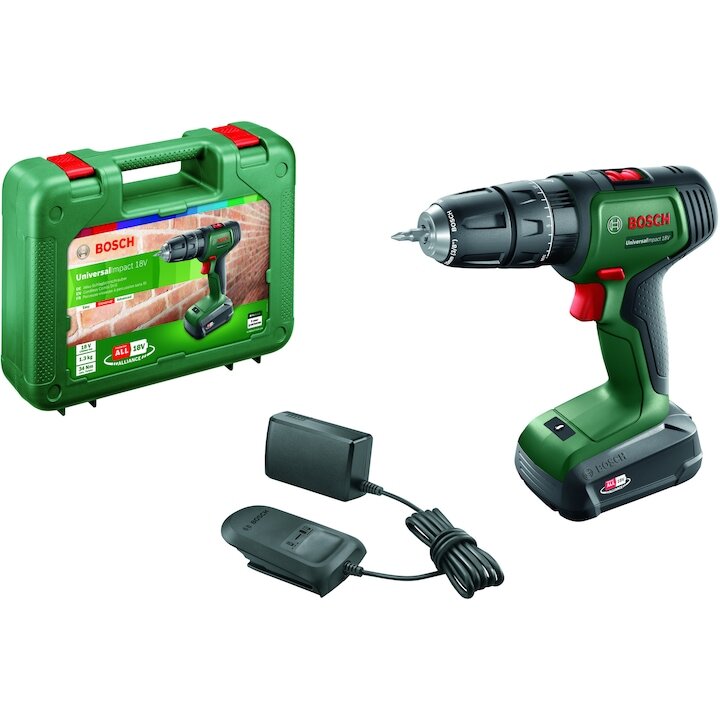 Masina De Gaurit 06039D4101 Cu Percutie Cu Acumulator 2 Trepte De Putere Universal Impact 18V Verde/Negru