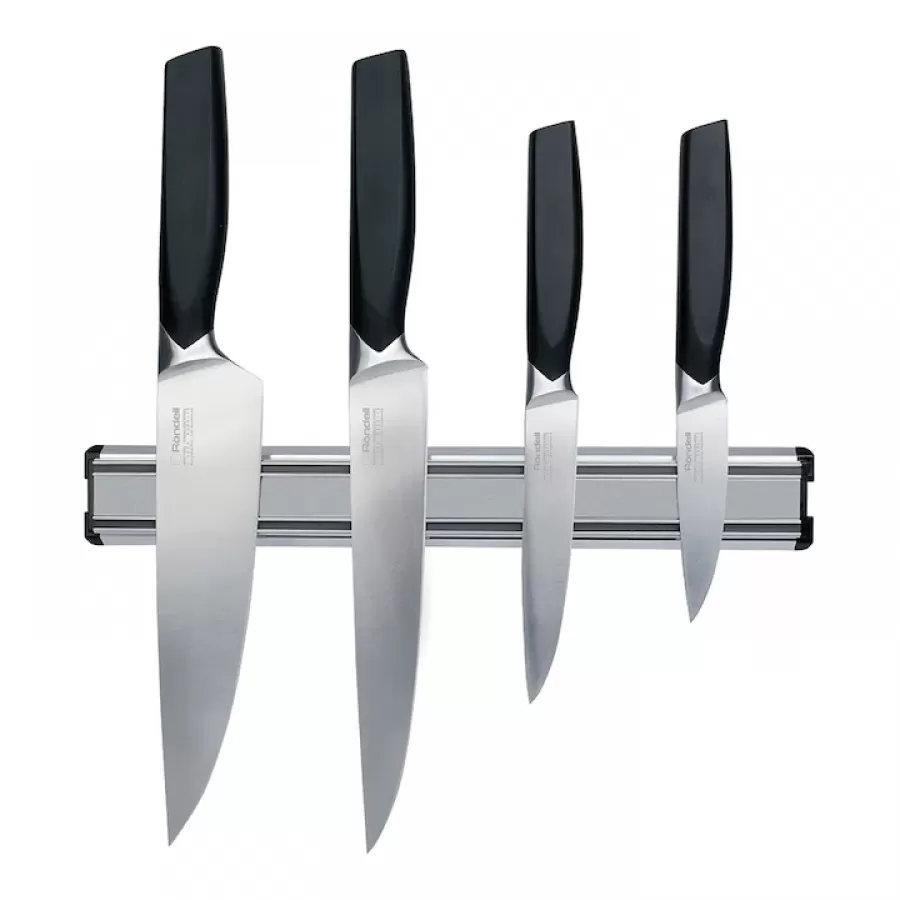 Set 4 Cuțite Rondell RD-1159 Cu Suport Magnetic Oțel Inoxidabil Argintiu