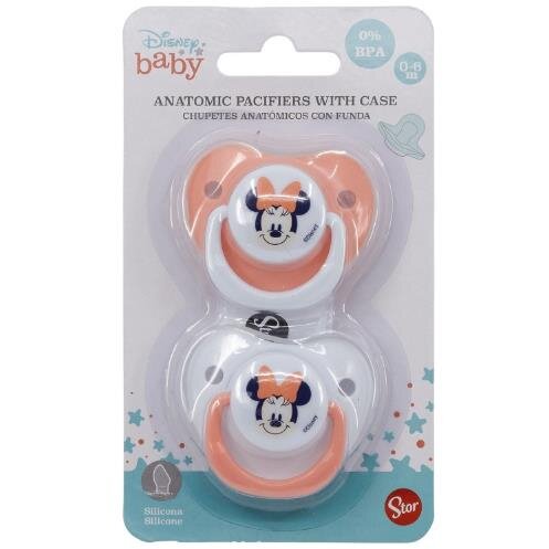 Set 2 Suzete Ortodontice DISNEY Baby Mickey Mouse din Silicon cu Capac de Protectie 0 - 6Luni+ Roz