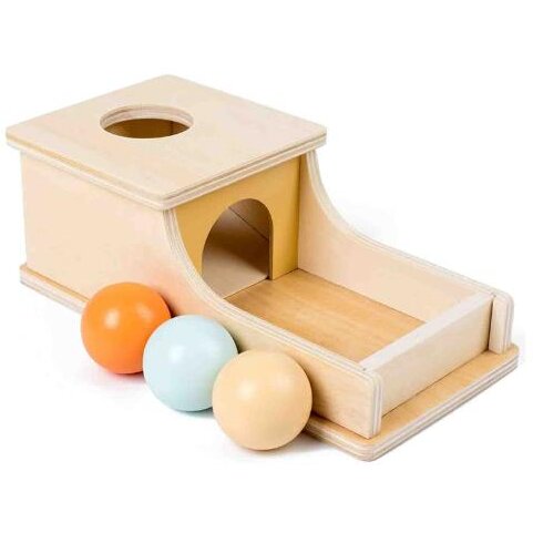 Jucarie Montessori Cutia Permanentei din Lemn cu 3 Bile Colorate 1 An+ Pastel