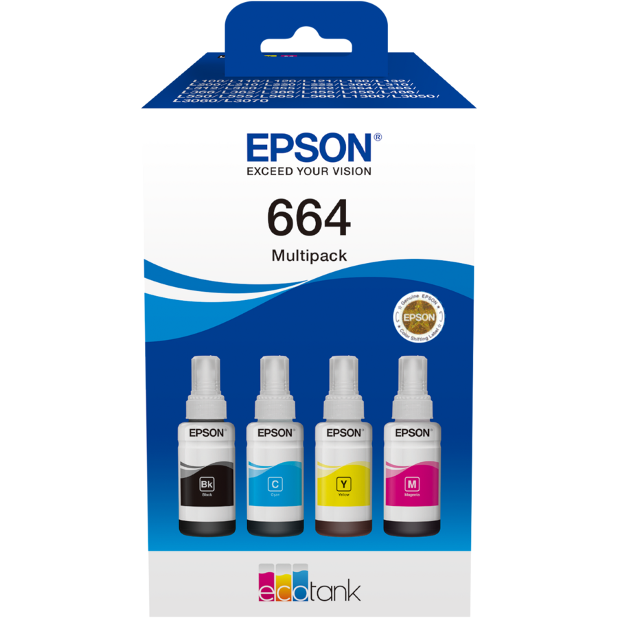 Multipack Cerneala Originala 664 EcoTank C13T66464A 4 x 70ML Negru Cyan Galben Magenta