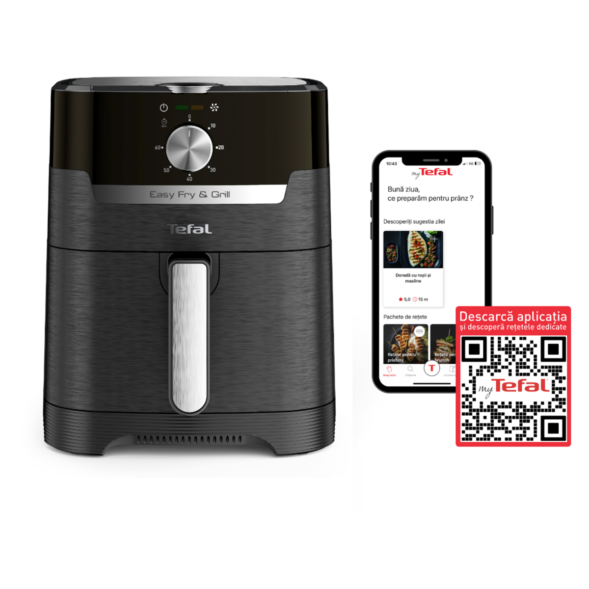 Tefal Friteuza Cu Aer Cald EY501815 Easy Fry and Grill 1400W 4.2l Negru/Argintiu