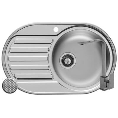 Set Chiuveta de Bucatarie SR MINI 1B1D DR Inox Ovala si Baterie ECO CECILIA Argintiu