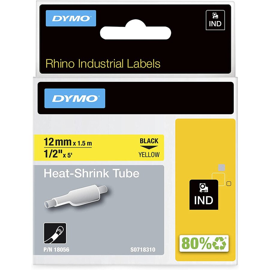 Consumabil Rhino IND ORIGINAL heat shrink tubing 12mm x 1.5m, black on yellow, label heat shrink tubing (for diameter 2.97-5.13mm, 18056)