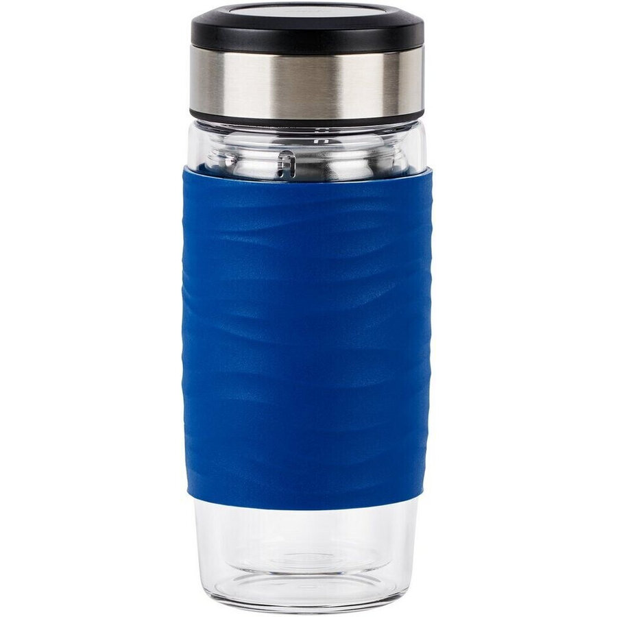 Tea Mug thermal tea mug 0.4 liters (blue/transparent, glass, screw cap)