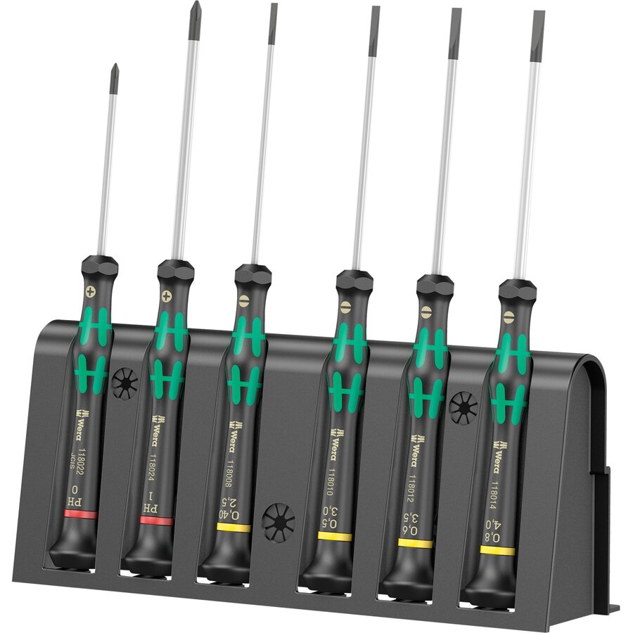 2035/6 B electronics screwdriver set + rack (black/green, 6 pieces, with Black Point tip)