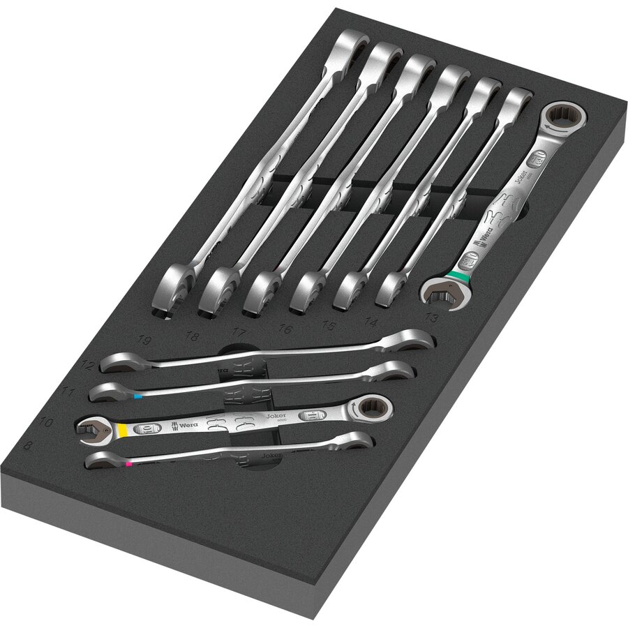 9730 foam insert 6000 Joker Set 1, 11 pieces, tool set (black/grey, combination ratchet wrench set, in foam insert for workshop trolley)