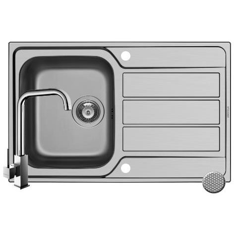 Set Chiuveta de Bucatarie ATHENA 1B1D LN Inox Reversibila si Baterie ADELITA Pipa Inalta Argintiu