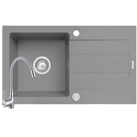 Set Chiuveta de Bucatarie NEXT 1B 1D 76x44 Pyragranite si Baterie Flessi Gri