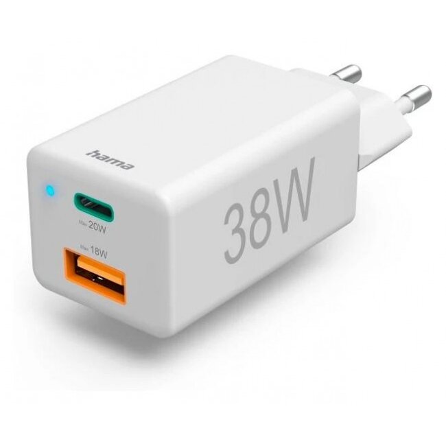 Incarcator Retea Mini 38W GaN QC 3.0 1x USB-C 1x USB-A Alb