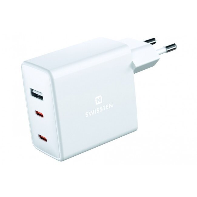Incarcator Swissten GaN 2x USB C + USB 70 W Power Delivery Biała