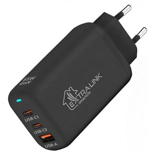 Incarcator Retea Smart Life Fast Charger 65W GaN 2x USB-C USB-A Negru