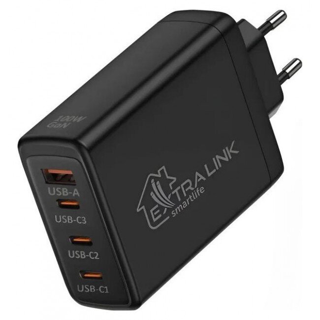 Incarcator Retea Smart Life Fast Charger 100W GaN 3x USB-C USB-A Negru